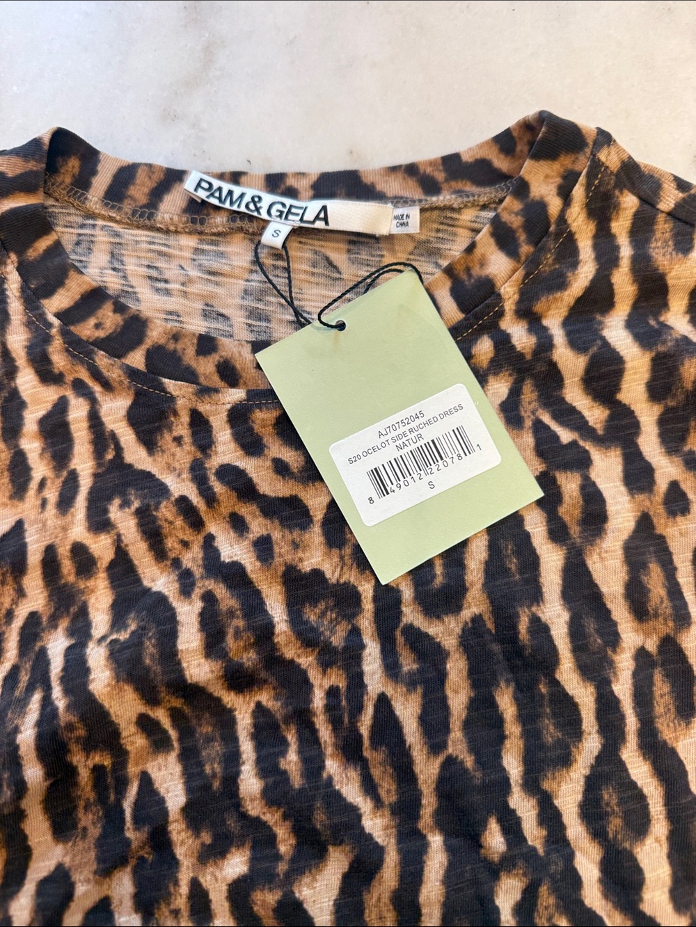 NWT Pam & Gela Brown and Black Leopard-Print Long Sleeve Side-Ruched Dress - Picture 2 of 6
